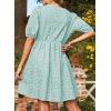 imageDokotoo Summer Dresses for Women 2025 Tie Front V Neck Short Puff Sleeve Hollow Out Lace Wedding Guest DressBlue