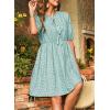 imageDokotoo Summer Dresses for Women 2025 Tie Front V Neck Short Puff Sleeve Hollow Out Lace Wedding Guest DressBlue