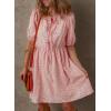 imageDokotoo Summer Dresses for Women 2025 Tie Front V Neck Short Puff Sleeve Hollow Out Lace Wedding Guest DressPink