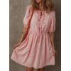 imageDokotoo Summer Dresses for Women 2025 Tie Front V Neck Short Puff Sleeve Hollow Out Lace Wedding Guest DressPink