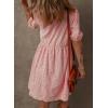 imageDokotoo Summer Dresses for Women 2025 Tie Front V Neck Short Puff Sleeve Hollow Out Lace Wedding Guest DressPink