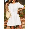 imageDokotoo Summer Dresses for Women 2025 Tie Front V Neck Short Puff Sleeve Hollow Out Lace Wedding Guest DressWhite