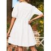 imageDokotoo Summer Dresses for Women 2025 Tie Front V Neck Short Puff Sleeve Hollow Out Lace Wedding Guest DressWhite