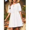 imageDokotoo Summer Dresses for Women 2025 Tie Front V Neck Short Puff Sleeve Hollow Out Lace Wedding Guest DressWhite