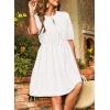 imageDokotoo Summer Dresses for Women 2025 Tie Front V Neck Short Puff Sleeve Hollow Out Lace Wedding Guest DressWhite
