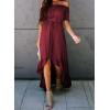 imageDokotoo Womens 2025 Off The Shoulder Casual Short Sleeve Maxi Dress High Low Solid Cocktail Skater DressesWine