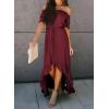 imageDokotoo Womens 2025 Off The Shoulder Casual Short Sleeve Maxi Dress High Low Solid Cocktail Skater DressesWine
