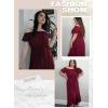 imageDokotoo Womens 2025 Off The Shoulder Casual Short Sleeve Maxi Dress High Low Solid Cocktail Skater DressesWine