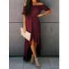 imageDokotoo Womens 2025 Off The Shoulder Casual Short Sleeve Maxi Dress High Low Solid Cocktail Skater DressesWine