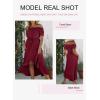 imageDokotoo Womens 2025 Off The Shoulder Casual Short Sleeve Maxi Dress High Low Solid Cocktail Skater DressesWine