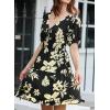 imageDokotoo Womens Dresses 2025 Deep V Neck Lantern Sleeve Summer Dresses Shirred Elastic Waist ALine Mini DressBlack