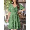 imageDokotoo Womens Dresses 2025 Deep V Neck Lantern Sleeve Summer Dresses Shirred Elastic Waist ALine Mini DressGreen