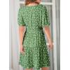 imageDokotoo Womens Dresses 2025 Deep V Neck Lantern Sleeve Summer Dresses Shirred Elastic Waist ALine Mini DressGreen