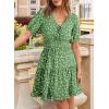 imageDokotoo Womens Dresses 2025 Deep V Neck Lantern Sleeve Summer Dresses Shirred Elastic Waist ALine Mini DressGreen