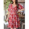imageDokotoo Womens Dresses 2025 Deep V Neck Lantern Sleeve Summer Dresses Shirred Elastic Waist ALine Mini DressRed