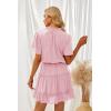 imageDokotoo Womens Spring Summer 2025 Short Sleeve Split V Neck Ruffle Chiffon Elegant Mini Short Skirt DressesZ Pink