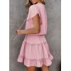 imageDokotoo Womens Spring Summer 2025 Short Sleeve Split V Neck Ruffle Chiffon Elegant Mini Short Skirt DressesZ Pink