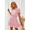 imageDokotoo Womens Spring Summer 2025 Short Sleeve Split V Neck Ruffle Chiffon Elegant Mini Short Skirt DressesZ Pink
