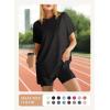 imageDokotoo Womens Summer 2025 Casual Short Sleeve Shirts Loose Fit Oversized Tshirts Tunic Tops with PocketsBlack