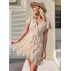 imageDokotoo Womens Summer Dresses 2025 Deep V Neck Ruffle Floral Flowy Mini Dress Sundress Vacation Beach OutfitsBeige