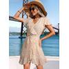 imageDokotoo Womens Summer Dresses 2025 Deep V Neck Ruffle Floral Flowy Mini Dress Sundress Vacation Beach OutfitsBeige