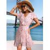 imageDokotoo Womens Summer Dresses 2025 Deep V Neck Ruffle Floral Flowy Mini Dress Sundress Vacation Beach OutfitsPink