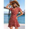 imageDokotoo Womens Summer Dresses 2025 Deep V Neck Ruffle Floral Flowy Mini Dress Sundress Vacation Beach OutfitsRed