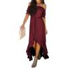 imageDokotoo Womens 2025 Off The Shoulder Casual Short Sleeve Maxi Dress High Low Solid Cocktail Skater DressesWine