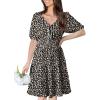 imageDokotoo Womens Dresses 2025 Deep V Neck Lantern Sleeve Summer Dresses Shirred Elastic Waist ALine Mini DressBlack 1