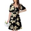 imageDokotoo Womens Dresses 2025 Deep V Neck Lantern Sleeve Summer Dresses Shirred Elastic Waist ALine Mini DressBlack