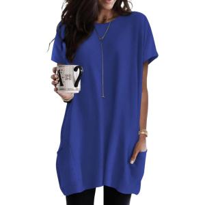 imageDokotoo Womens Summer 2025 Casual Short Sleeve Shirts Loose Fit Oversized Tshirts Tunic Tops with PocketsA Blue