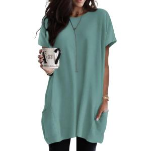 imageDokotoo Womens Summer 2025 Casual Short Sleeve Shirts Loose Fit Oversized Tshirts Tunic Tops with PocketsA Green