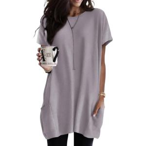 imageDokotoo Womens Summer 2025 Casual Short Sleeve Shirts Loose Fit Oversized Tshirts Tunic Tops with PocketsA Grey