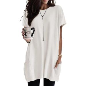 imageDokotoo Womens Summer 2025 Casual Short Sleeve Shirts Loose Fit Oversized Tshirts Tunic Tops with PocketsA1 White