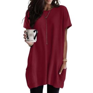 imageDokotoo Womens Summer 2025 Casual Short Sleeve Shirts Loose Fit Oversized Tshirts Tunic Tops with PocketsA13 Mauve