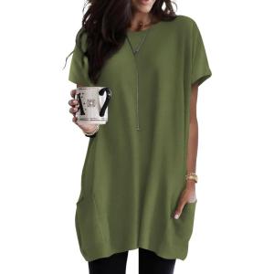 imageDokotoo Womens Summer 2025 Casual Short Sleeve Shirts Loose Fit Oversized Tshirts Tunic Tops with PocketsA14 Green