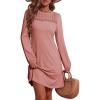 imageDokotoo Fall Dresses for Women 2025 Crew Neck Long Sleeve A Line Shift Dress Solid Color Loose Fit Mini DressPink