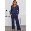 imageDokotoo 2 Piece Lounge Sets for Women Ribbed Knit Button V Neck Long Sleeve Tops Matching Pants Pajamas Set 2025 Fall OutfitsBlue