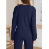 imageDokotoo 2 Piece Lounge Sets for Women Ribbed Knit Button V Neck Long Sleeve Tops Matching Pants Pajamas Set 2025 Fall OutfitsBlue
