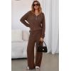 imageDokotoo 2 Piece Lounge Sets for Women Ribbed Knit Button V Neck Long Sleeve Tops Matching Pants Pajamas Set 2025 Fall OutfitsBrown