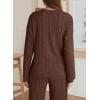imageDokotoo 2 Piece Lounge Sets for Women Ribbed Knit Button V Neck Long Sleeve Tops Matching Pants Pajamas Set 2025 Fall OutfitsBrown