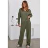 imageDokotoo 2 Piece Lounge Sets for Women Ribbed Knit Button V Neck Long Sleeve Tops Matching Pants Pajamas Set 2025 Fall OutfitsGreen