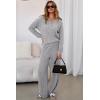 imageDokotoo 2 Piece Lounge Sets for Women Ribbed Knit Button V Neck Long Sleeve Tops Matching Pants Pajamas Set 2025 Fall OutfitsGrey