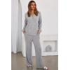 imageDokotoo 2 Piece Lounge Sets for Women Ribbed Knit Button V Neck Long Sleeve Tops Matching Pants Pajamas Set 2025 Fall OutfitsGrey