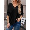imageDokotoo Long Sleeve Shirts for Women 2025 Fall V Neck Knitted Pullover Tunic Tops Womens Blouses Dressy CasualBlack