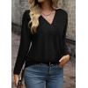 imageDokotoo Long Sleeve Shirts for Women 2025 Fall V Neck Knitted Pullover Tunic Tops Womens Blouses Dressy CasualBlack
