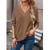 imageDokotoo Long Sleeve Shirts for Women 2025 Fall V Neck Knitted Pullover Tunic Tops Womens Blouses Dressy CasualBrown