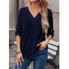 imageDokotoo Long Sleeve Shirts for Women 2025 Fall V Neck Knitted Pullover Tunic Tops Womens Blouses Dressy CasualNavy Blue