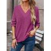 imageDokotoo Long Sleeve Shirts for Women 2025 Fall V Neck Knitted Pullover Tunic Tops Womens Blouses Dressy CasualRose Red