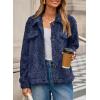 imageDokotoo Winter Fleece Heating 2025 Jacket for Women Button Down Stand Collar with Pockets CoatsNavy
